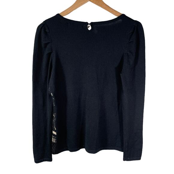 La Chapelle Women's Wool Blend Long Sleeve Lace Sweater Black Size XS Boho Chic - Picture 2 of 9